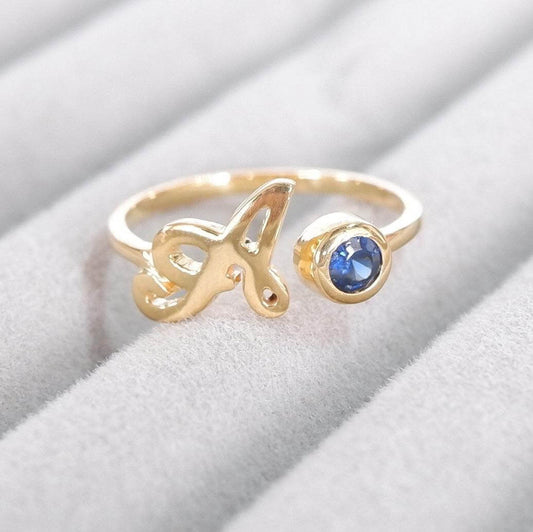 PR - INITIAL RING WITH BIRTHSTONE